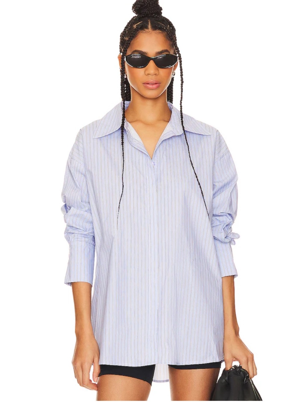 Lioness Boyfriend Shirt Blue Stripe Pinstripe Tunic Blouse Revolve M